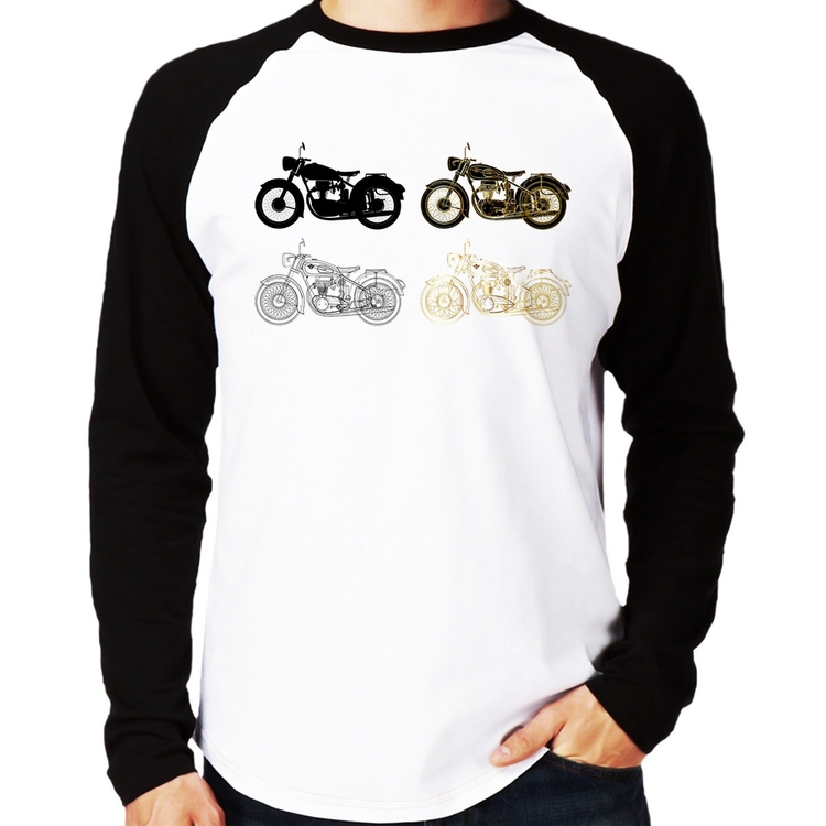 Camiseta Raglan Motorcycle Vector Manga Longa