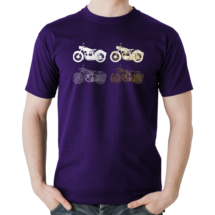 Camiseta Algodão Motorcycle Vector - Roxa