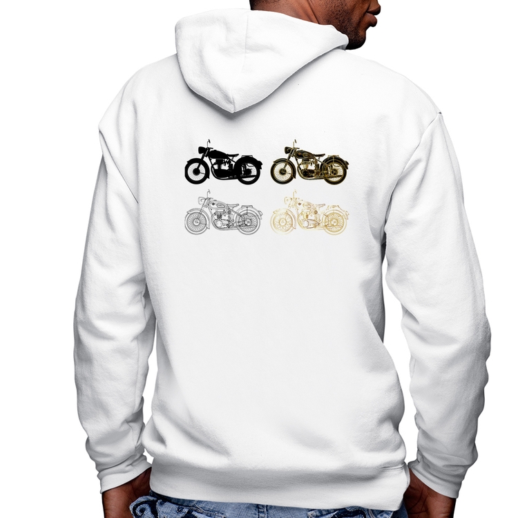 Blusa Moletom Motorcycle Vector Masculina com Capuz e Zíper - Branca