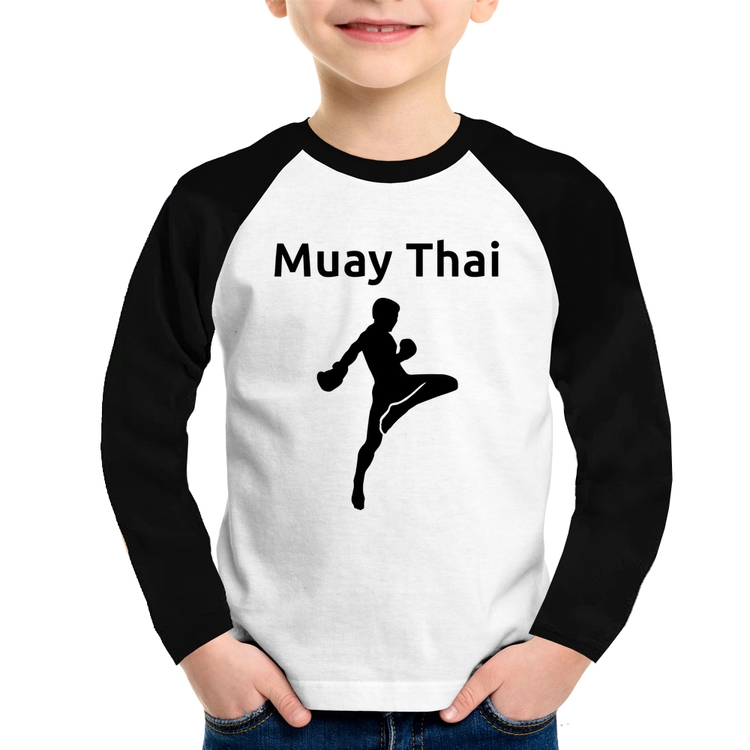 Camiseta Raglan Infantil Muay Thai Manga Longa