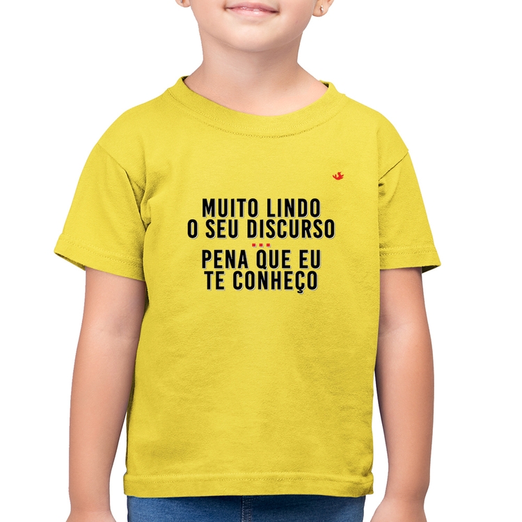Camiseta Algodão Infantil Muito lindo o seu discurso - Amarelo Canário