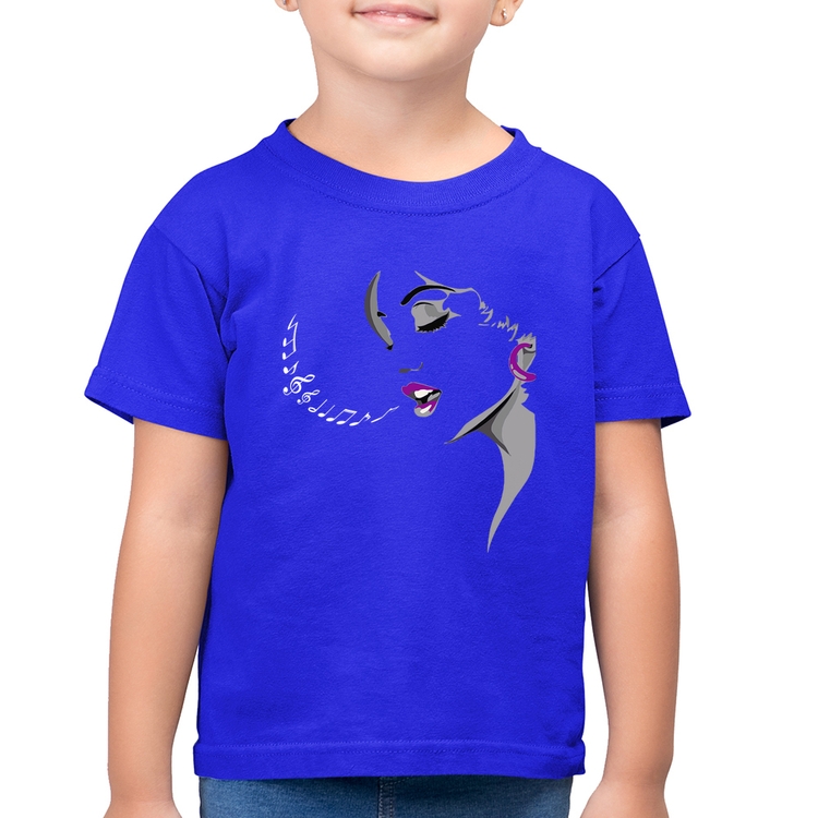 Camiseta Algodão Infantil Mulher Cantando - Azul Royal