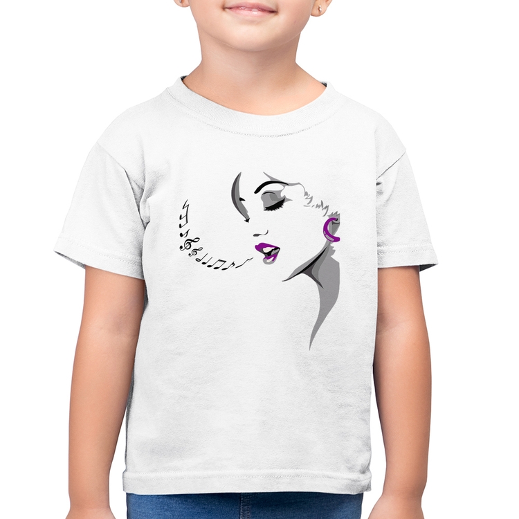 Camiseta Algodão Infantil Mulher Cantando - Branca