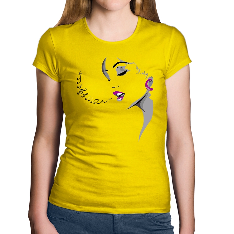 Baby Look Algodão Mulher Cantando - Amarela