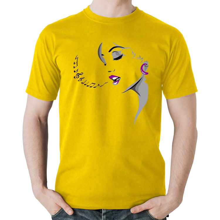 Camiseta Algodão Mulher Cantando - Amarela