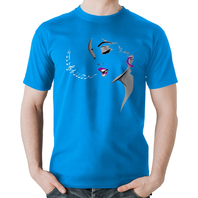 Camiseta Algodão Mulher Cantando - Azul