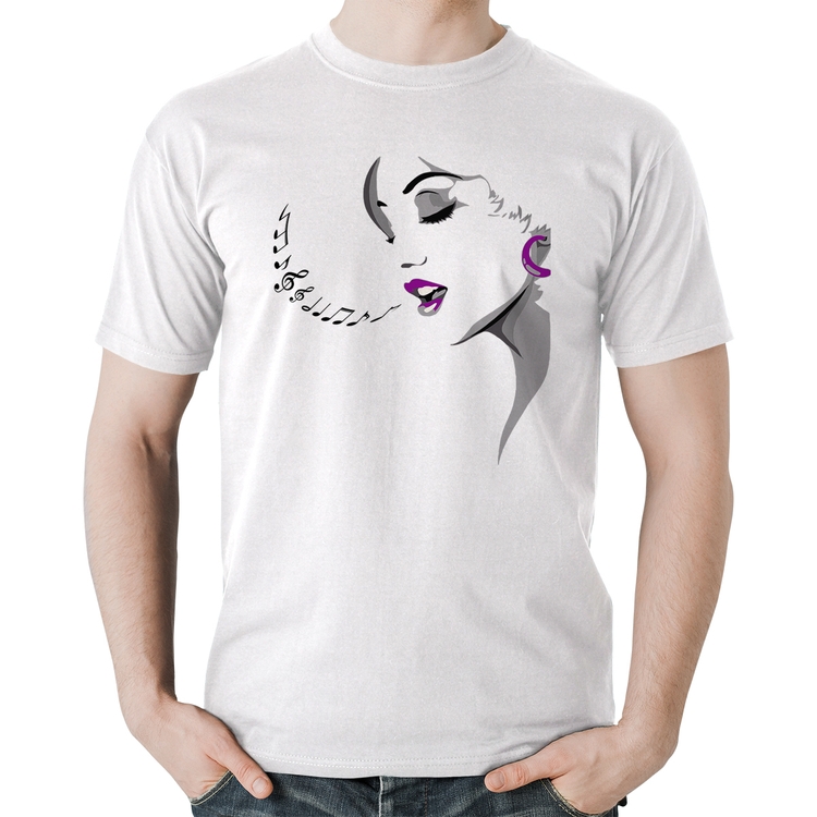 Camiseta Algodão Mulher Cantando - Branca
