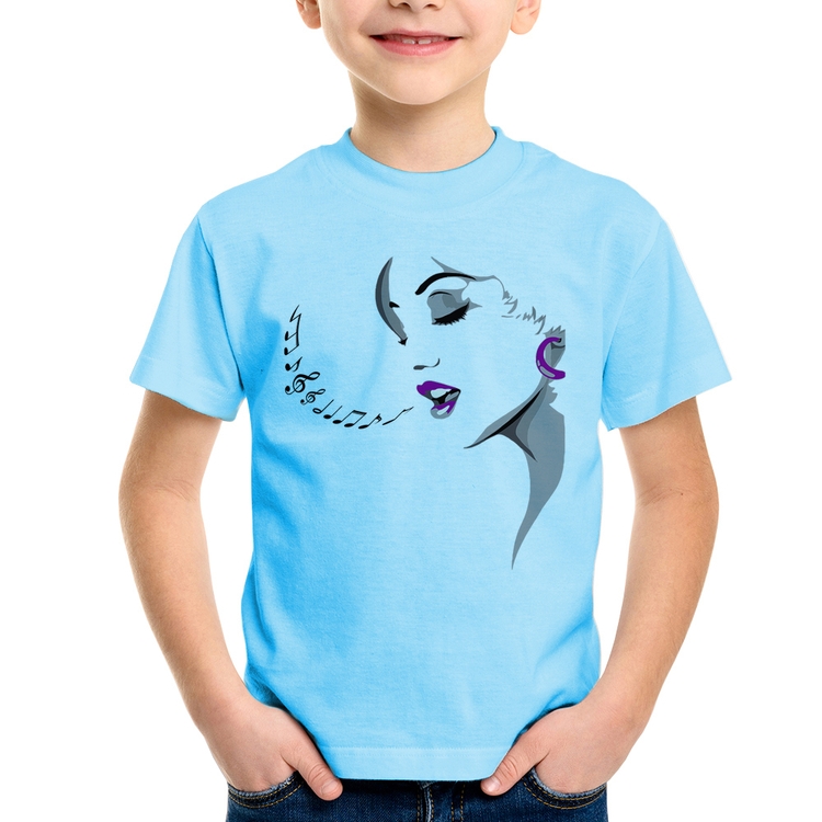 Camiseta Infantil Mulher Cantando - Azul Bebê