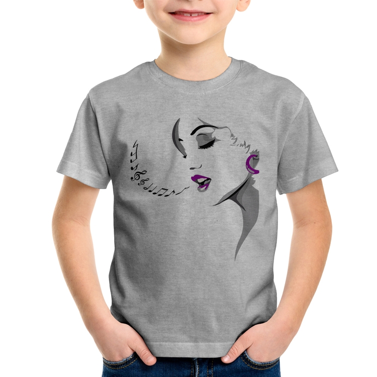 Camiseta Infantil Mulher Cantando - Cinza