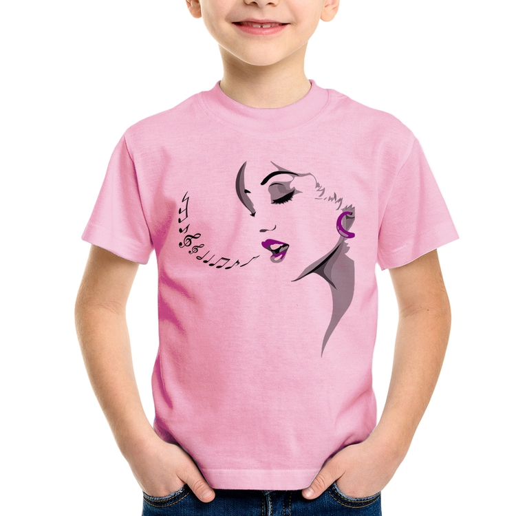 Camiseta Infantil Mulher Cantando - Rosa Bebê