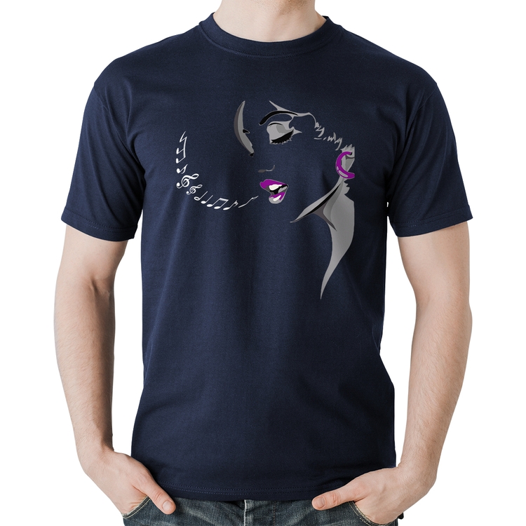 Camiseta Algodão Mulher Cantando - Marinho
