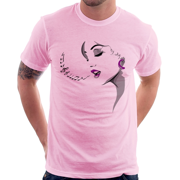 Camiseta Mulher Cantando - Rosa Bebê