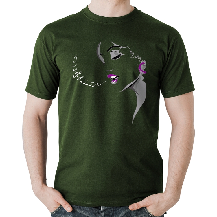 Camiseta Algodão Mulher Cantando - Musgo