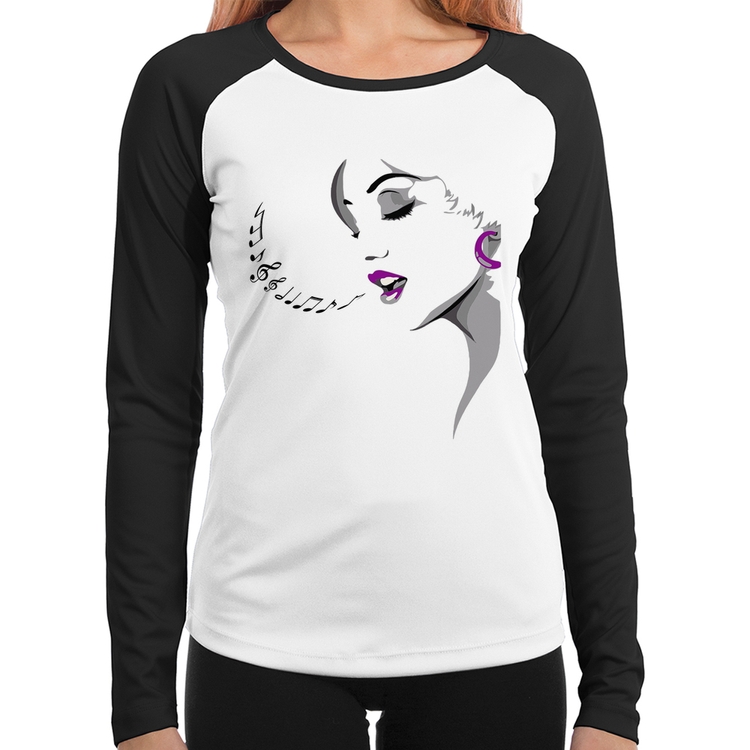Baby Look Raglan Mulher Cantando Manga Longa