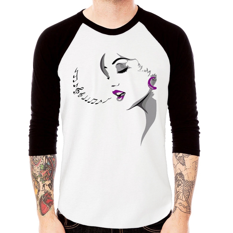 Camiseta Raglan Mulher Cantando Manga 3/4