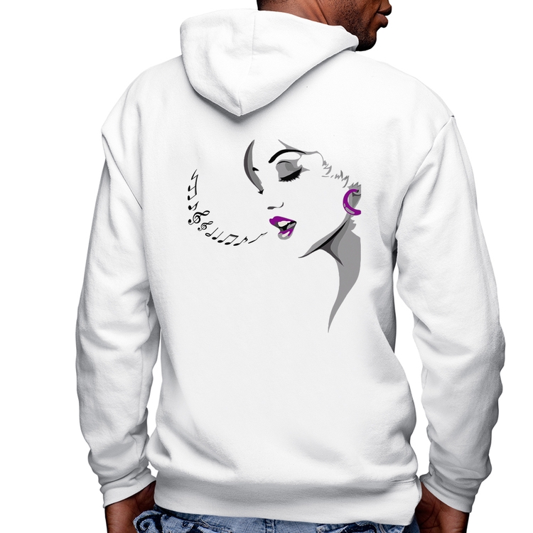 Blusa Moletom Mulher Cantando Masculina com Capuz e Zíper - Branca