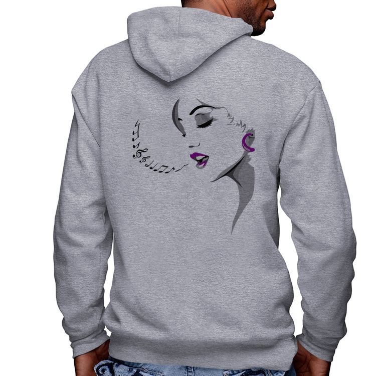 Blusa Moletom Mulher Cantando Masculina com Capuz e Zíper - Mescla