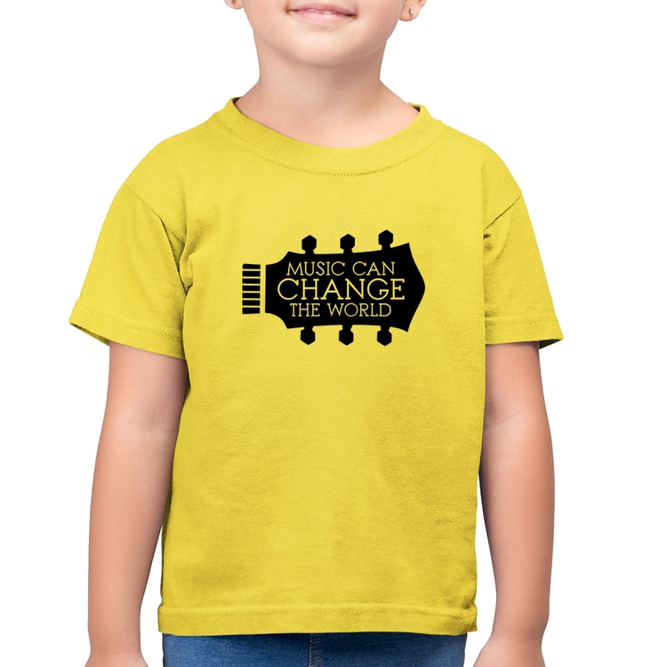 Camiseta Algodão Infantil Music Can Change The World - Amarelo Canário