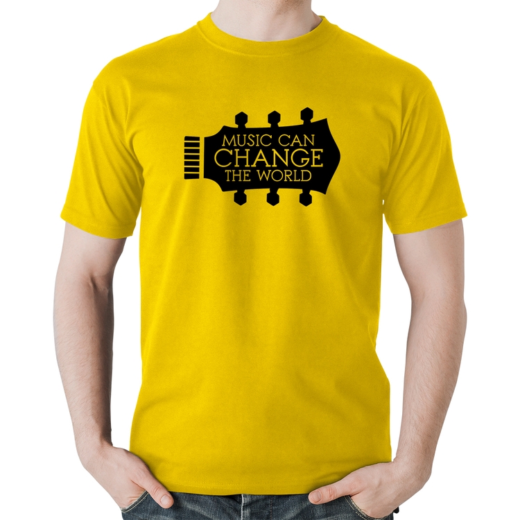 Camiseta Algodão Music Can Change The World - Amarela