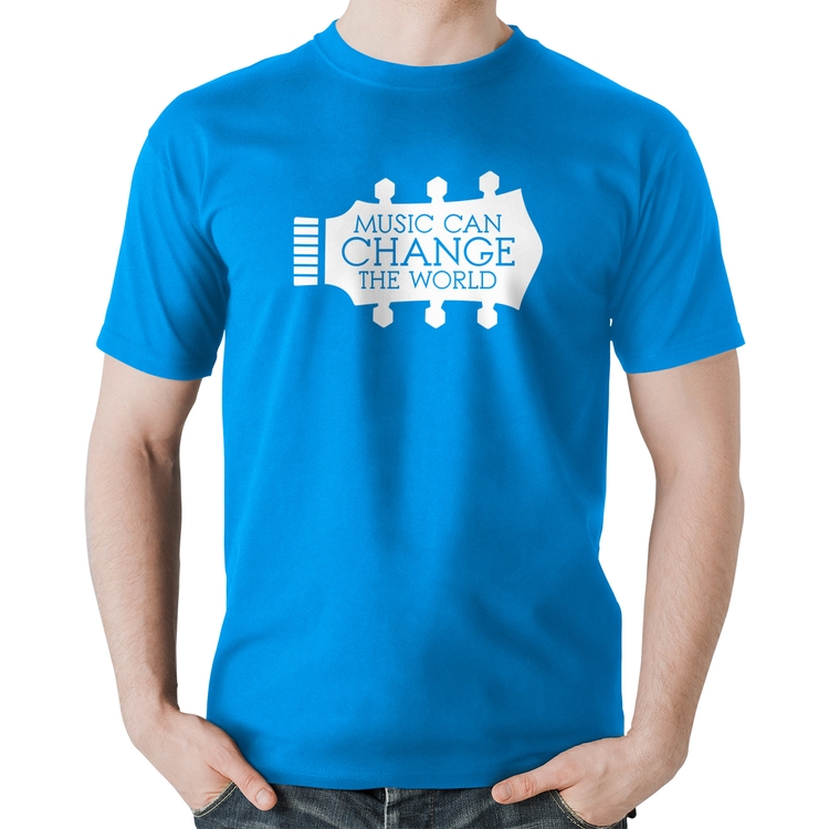Camiseta Algodão Music Can Change The World - Azul