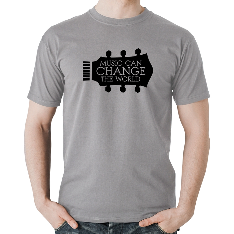Camiseta Algodão Music Can Change The World - Cinza