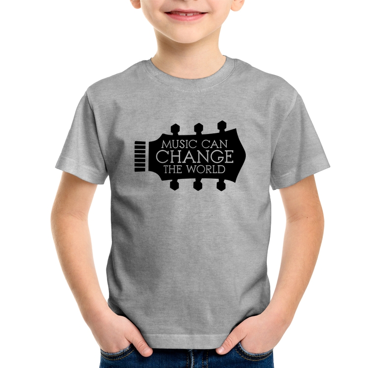 Camiseta Infantil Music Can Change The World - Cinza