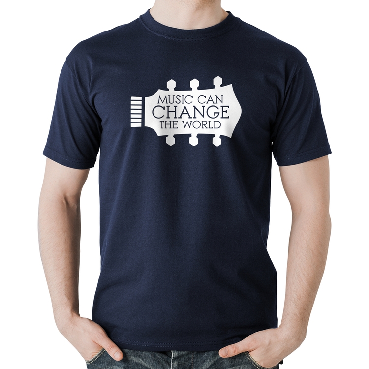 Camiseta Algodão Music Can Change The World - Marinho