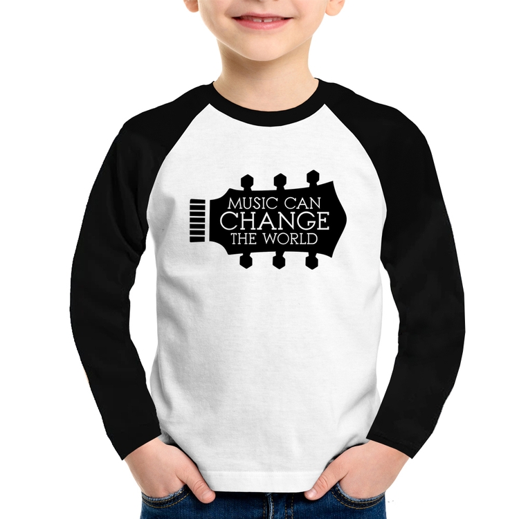 Camiseta Raglan Infantil Music Can Change The World Manga Longa