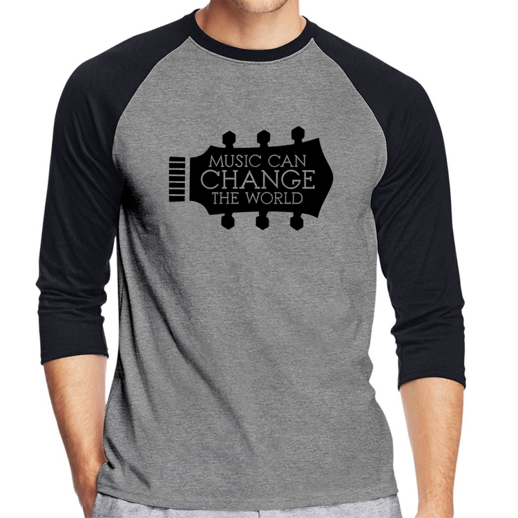 Camiseta Raglan Music Can Change The World Manga 3/4 - Cinza/Preto