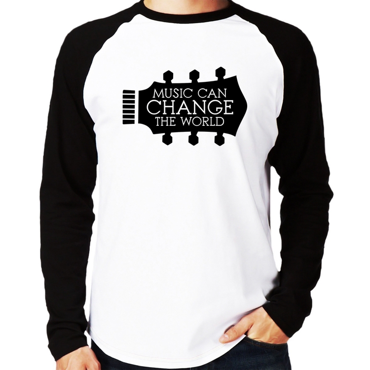 Camiseta Raglan Music Can Change The World Manga Longa