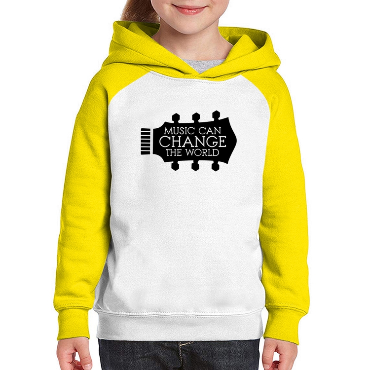 Moletom Infantil Music Can Change The World - Branco/Amarelo