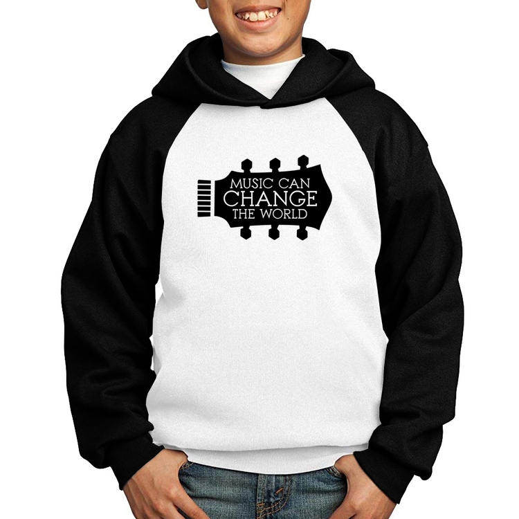 Moletom Infantil Music Can Change The World - Branco/Preto