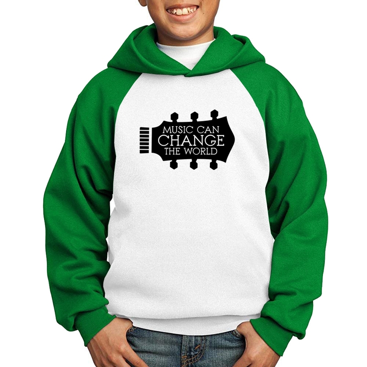 Moletom Infantil Music Can Change The World - Branco/Verde