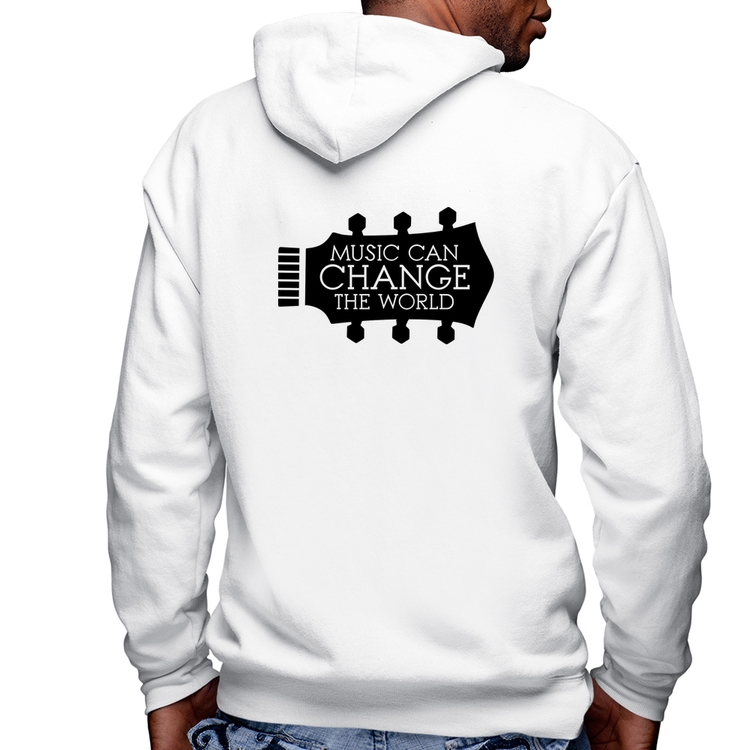 Blusa Moletom Music Can Change The World Masculina com Capuz e Zíper - Branca
