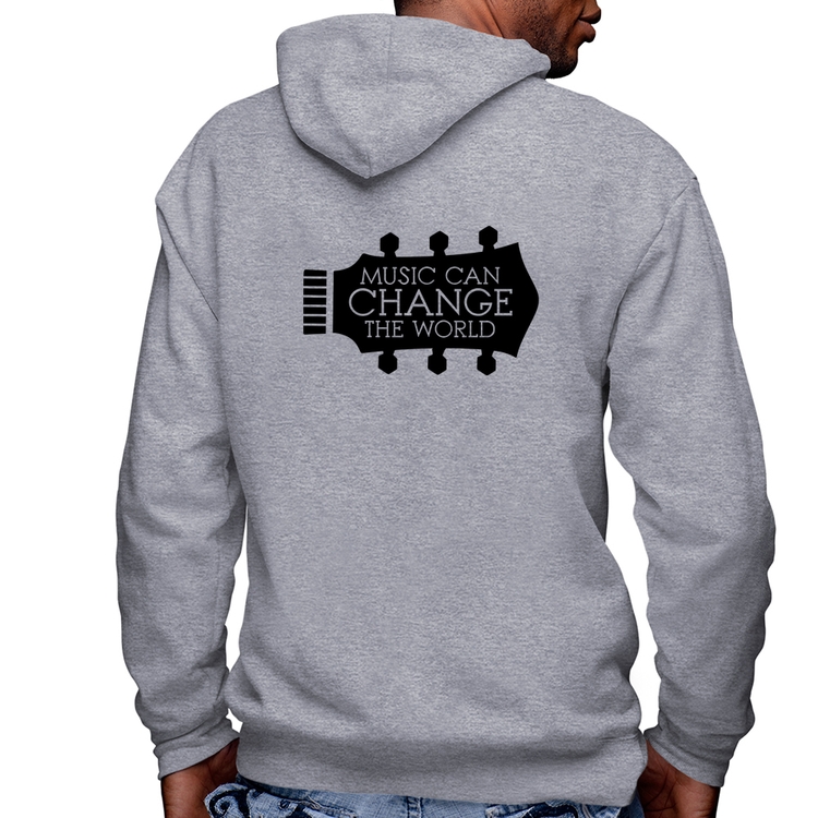 Blusa Moletom Music Can Change The World Masculina com Capuz e Zíper - Mescla