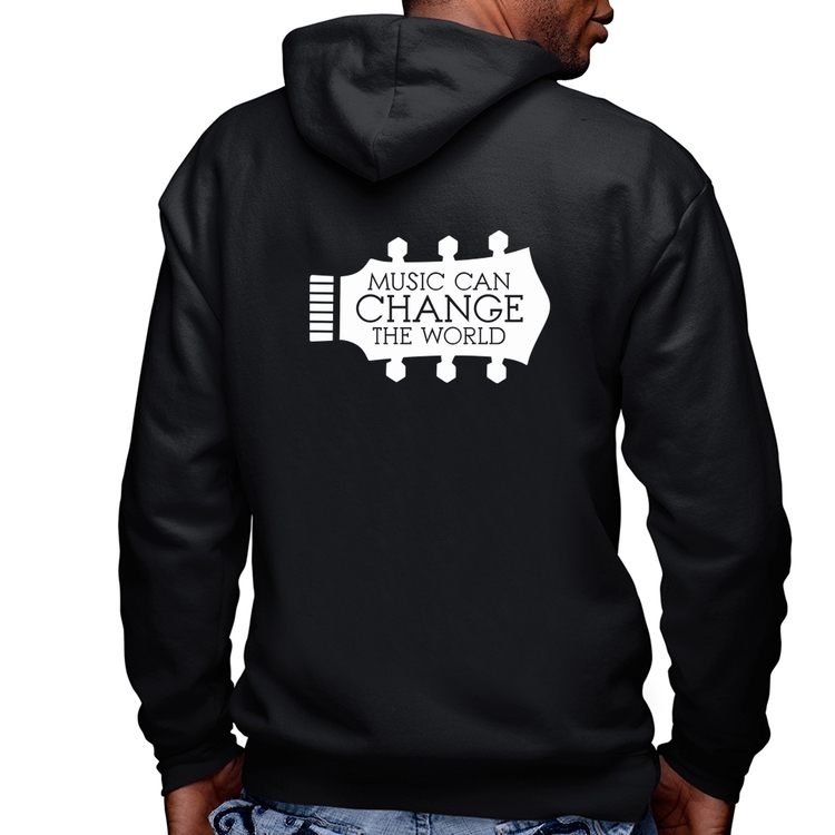 Blusa Moletom Music Can Change The World Masculina com Capuz e Zíper