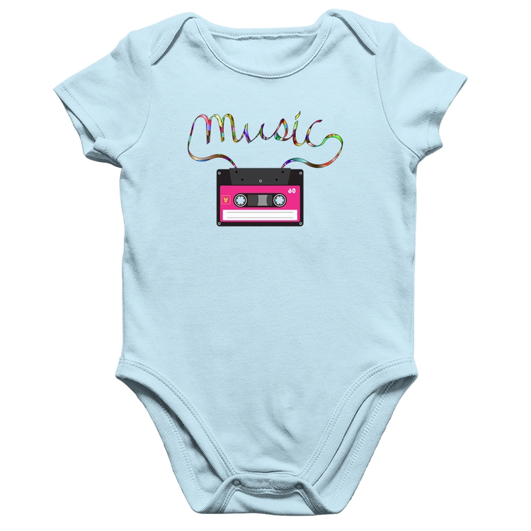Body Bebê Algodão Music Cassete Retrô - Azul Bebê