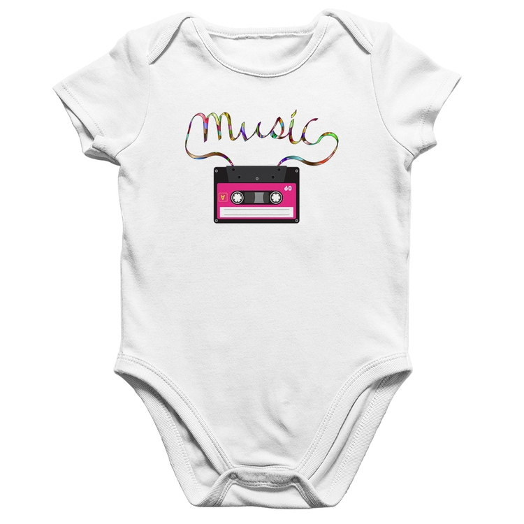 Body Bebê Algodão Music Cassete Retrô - Branco