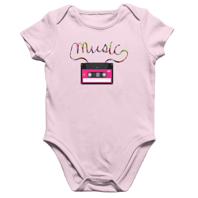 Body Bebê Algodão Music Cassete Retrô - Rosa Bebê