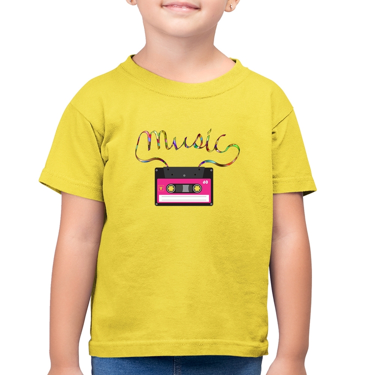 Camiseta Algodão Infantil Music Cassete Retrô - Amarelo Canário