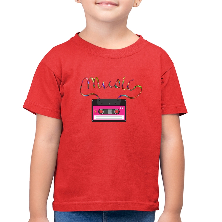Camiseta Algodão Infantil Music Cassete Retrô - Vermelha