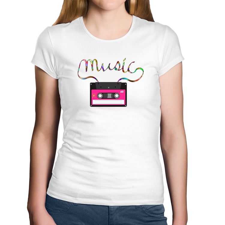 Baby Look Algodão Music Cassete Retrô - Branca