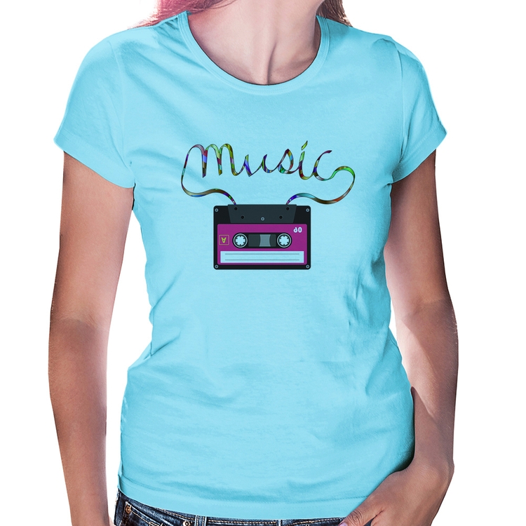 Baby Look Music Cassete Retrô - Azul Bebê