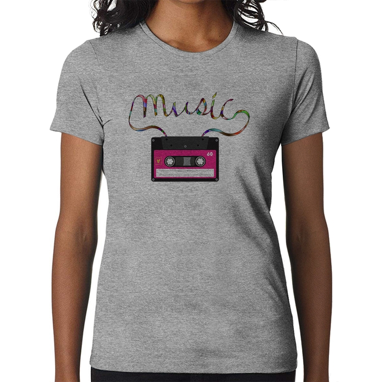 Baby Look Music Cassete Retrô - Cinza