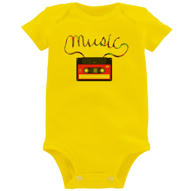 Body Bebê Music Cassete Retrô - Amarelo