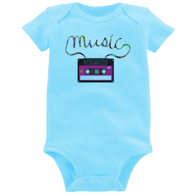 Body Bebê Music Cassete Retrô - Azul Bebê