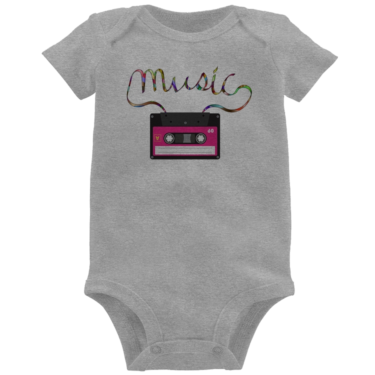 Body Bebê Music Cassete Retrô - Cinza