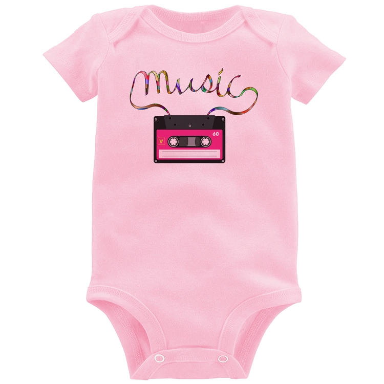 Body Bebê Music Cassete Retrô - Rosa Bebê