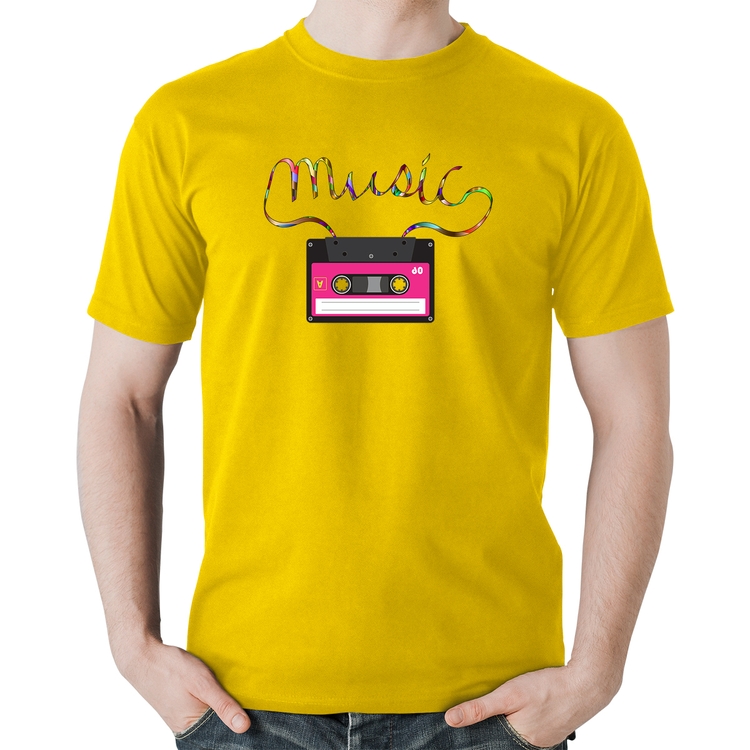Camiseta Algodão Music Cassete Retrô - Amarela