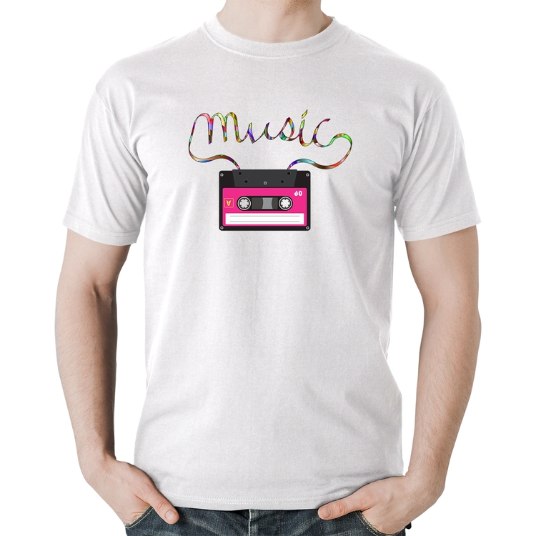 Camiseta Algodão Music Cassete Retrô - Branca